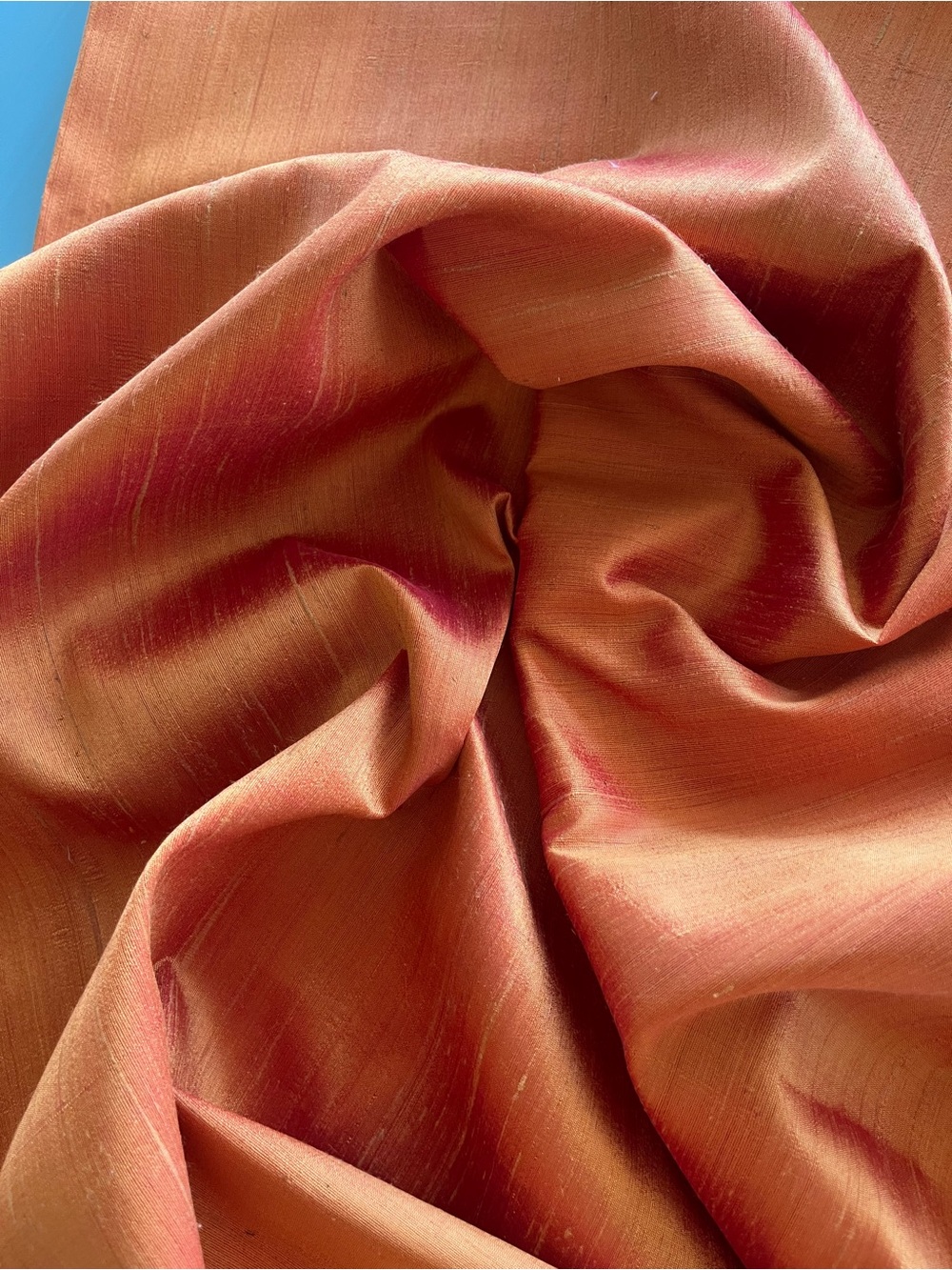 NWT Orange 🍊 Or Teal Tassah Noil 100% Raw Silk Fabric Handwoven 45"W x 35"